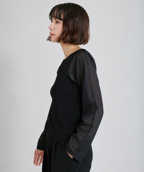BIANCA(ビアンカ)の「【着回し抜群】チュールシアーコンビカットソー(Tシャツ/カットソー・レディース・ブラック/イエロー/オフホワイト・40/38)」の12枚目の写真