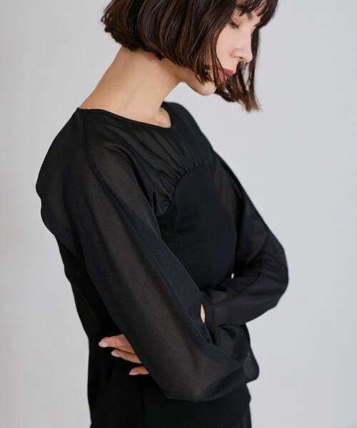 BIANCA(ビアンカ)の「【着回し抜群】チュールシアーコンビカットソー(Tシャツ/カットソー・レディース・ブラック/イエロー/オフホワイト・40/38)」の13枚目の写真