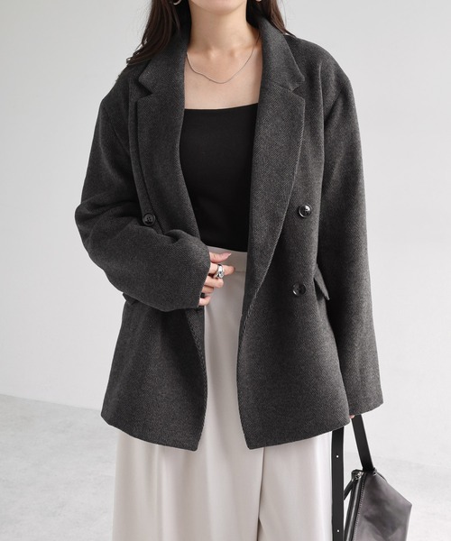 ヘリンボーンダブルテーラードジャケット（テーラードジャケット