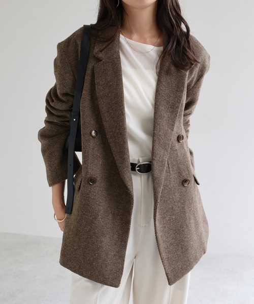 セール】ヘリンボーンダブルテーラードジャケット（テーラード