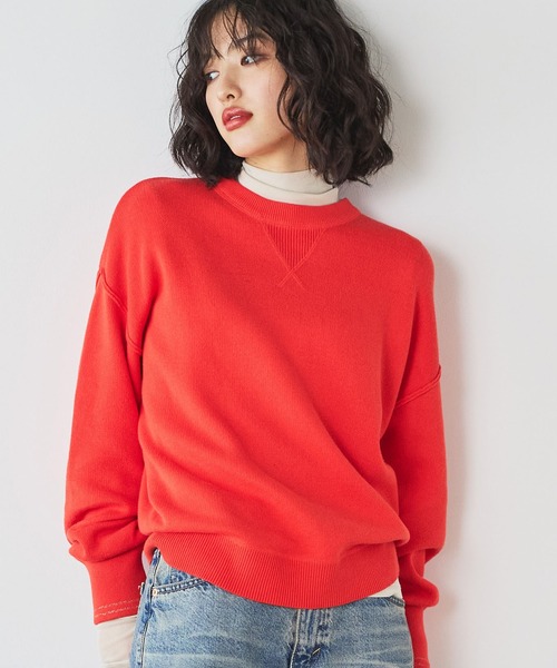 SOMETHING(サムシング)の「SOMETHING コットンニットプルオーバー【洗える】(ニット/セーター・レディース・ネイビー/レッド/グレー・FREE)」の5枚目の写真
