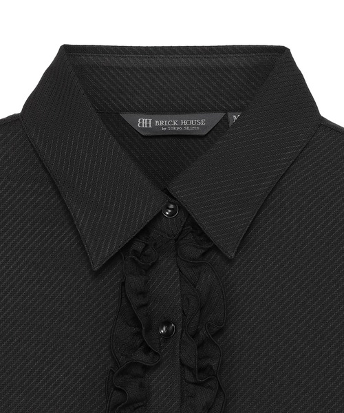 TOKYO SHIRTS(トウキョウシャツ)の「【吸水速乾】【COFREX】前立ミニフリルブラウス 長袖 レディースデザインシャツ(シャツ/ブラウス・レディース・ブラック・S/M/L/LL/XL)」の3枚目の写真