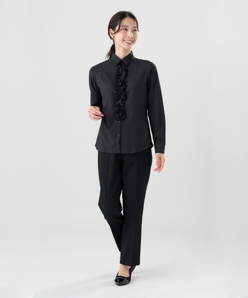 TOKYO SHIRTS(トウキョウシャツ)の「【吸水速乾】【COFREX】前立ミニフリルブラウス 長袖 レディースデザインシャツ(シャツ/ブラウス・レディース・ブラック・S/M/L/LL/XL)」の6枚目の写真