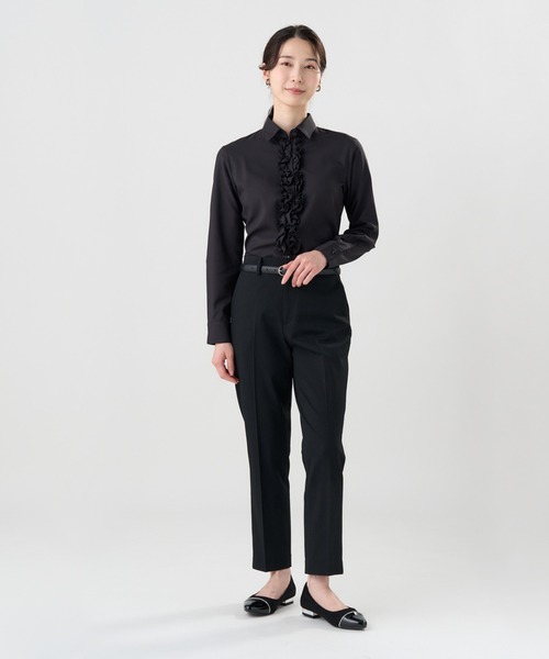 TOKYO SHIRTS(トウキョウシャツ)の「【吸水速乾】【COFREX】前立ミニフリルブラウス 長袖 レディースデザインシャツ(シャツ/ブラウス・レディース・ブラック・S/M/L/LL/XL)」の7枚目の写真