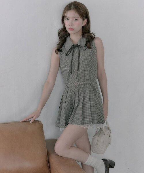 セール】【PinSucreCollection】ノースリーブネクタイワンピース