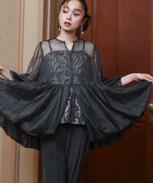 RUIRUE BOUTIQUE（ルイルエブティック）の「オケージョンドレス 結婚式 ｜ バルーントップス ＆ レースインナー ＆ パンツ 3点セット ｜ パンツドレス パンツスーツ 美脚効果 二次会 披露宴 お呼ばれ パーティードレス（パンツドレス・レディース・チャコール/ネイビー/ブラック・S/M/L/LL）」の11枚目の写真