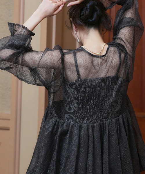 RUIRUE BOUTIQUE（ルイルエブティック）の「オケージョンドレス 結婚式 ｜ バルーントップス ＆ レースインナー ＆ パンツ 3点セット ｜ パンツドレス パンツスーツ 美脚効果 二次会 披露宴 お呼ばれ パーティードレス（パンツドレス・レディース・チャコール/ネイビー/ブラック・S/M/L/LL）」の14枚目の写真