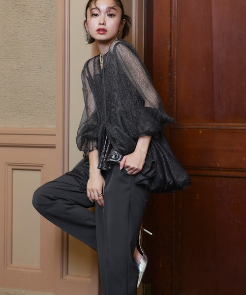 RUIRUE BOUTIQUE（ルイルエブティック）の「オケージョンドレス 結婚式 ｜ バルーントップス ＆ レースインナー ＆ パンツ 3点セット ｜ パンツドレス パンツスーツ 美脚効果 二次会 披露宴 お呼ばれ パーティードレス（パンツドレス・レディース・チャコール/ネイビー/ブラック・S/M/L/LL）」の17枚目の写真