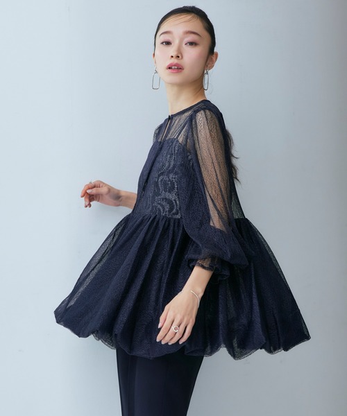 RUIRUE BOUTIQUE（ルイルエブティック）の「オケージョンドレス 結婚式 ｜ バルーントップス ＆ レースインナー ＆ パンツ 3点セット ｜ パンツドレス パンツスーツ 美脚効果 二次会 披露宴 お呼ばれ パーティードレス（パンツドレス・レディース・チャコール/ネイビー/ブラック・S/M/L/LL）」の18枚目の写真