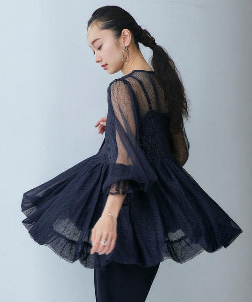 RUIRUE BOUTIQUE（ルイルエブティック）の「オケージョンドレス 結婚式 ｜ バルーントップス ＆ レースインナー ＆ パンツ 3点セット ｜ パンツドレス パンツスーツ 美脚効果 二次会 披露宴 お呼ばれ パーティードレス（パンツドレス・レディース・チャコール/ネイビー/ブラック・S/M/L/LL）」の19枚目の写真