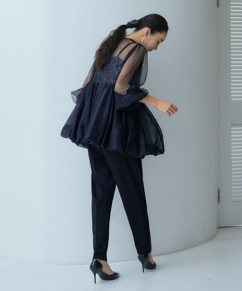 RUIRUE BOUTIQUE（ルイルエブティック）の「オケージョンドレス 結婚式 ｜ バルーントップス ＆ レースインナー ＆ パンツ 3点セット ｜ パンツドレス パンツスーツ 美脚効果 二次会 披露宴 お呼ばれ パーティードレス（パンツドレス・レディース・チャコール/ネイビー/ブラック・S/M/L/LL）」の21枚目の写真