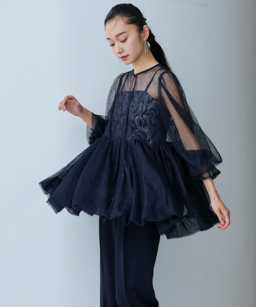 RUIRUE BOUTIQUE（ルイルエブティック）の「オケージョンドレス 結婚式 ｜ バルーントップス ＆ レースインナー ＆ パンツ 3点セット ｜ パンツドレス パンツスーツ 美脚効果 二次会 披露宴 お呼ばれ パーティードレス（パンツドレス・レディース・チャコール/ネイビー/ブラック・S/M/L/LL）」の22枚目の写真