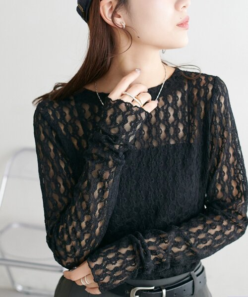 DISCOAT（ディスコート）の「【WEB限定】レースクルーネックプルオー（Tシャツ/カットソー・レディース・ブラウン/ブラック/オフホワイト/アイボリー・FREE）」の17枚目の写真