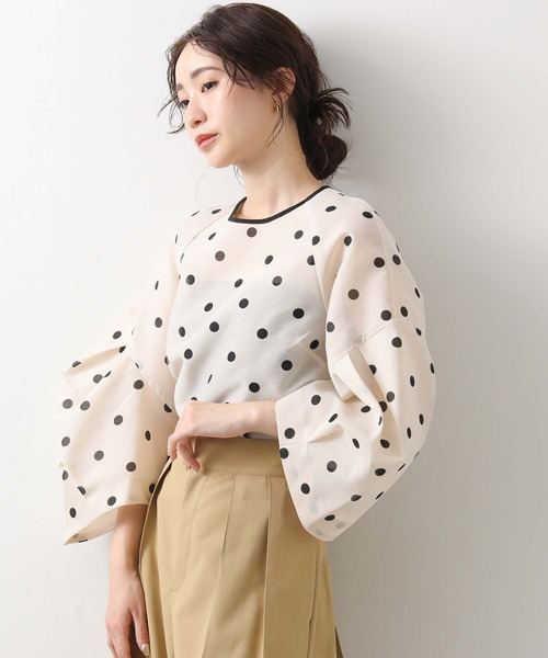 Gready Brilliant（グレディブリリアン）の「Ｄｏｔランタンスリーブブラウス（シャツ/ブラウス・レディース・ホワイト×ブラック/ブラック×ホワイト・FREE）」の2枚目の写真