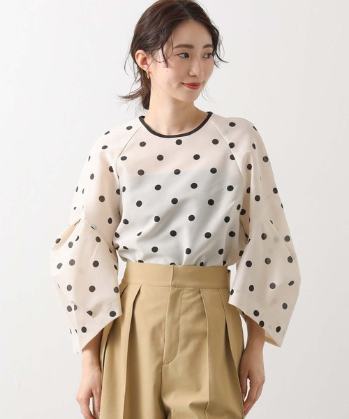 Gready Brilliant（グレディブリリアン）の「Ｄｏｔランタンスリーブブラウス（シャツ/ブラウス・レディース・ホワイト×ブラック/ブラック×ホワイト・FREE）」の7枚目の写真