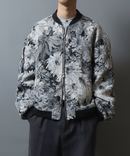 ANPAS(アンパス)の「Monotone Gobelin Weaving Flower Pattern MA-1/モノトーン ゴブラン織り フラワー 総柄 MA-1 ブルゾン メンズ レディース セットアップ対応商品(MA-1・メンズ・グレー/ブラック・L/M)」の16枚目の写真