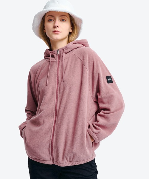 AIGLE（エーグル）の「ミディアムウェイト マイクロフリース ジップアップフーディ ジャケット（パーカー・レディース・ピンク/ブラック・36/38）」の2枚目の写真