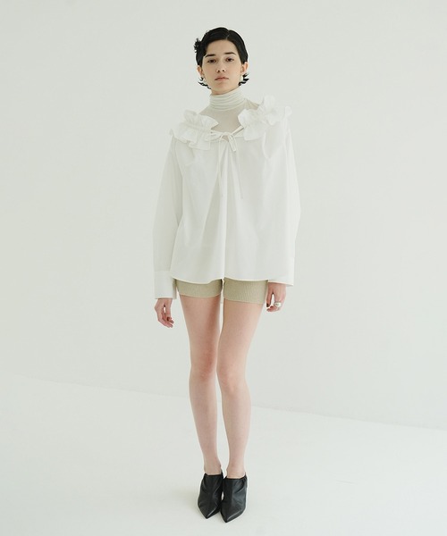 CLANE RUFFLE NECK BLOUSE ホワイト セール】RUFFLE NECK BLOUSE（シャツ/ブラウス）｜CLANE（クラネ）の
