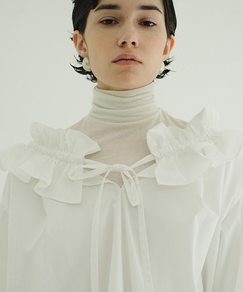 CLANE RUFFLE NECK BLOUSE ホワイト セール】RUFFLE NECK BLOUSE（シャツ/ブラウス）｜CLANE（クラネ）の