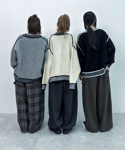 niko and...（ニコアンド）の「【MODE NORM CORE】バイカラートリムニットカーディガン（カーディガン/ボレロ・レディース・ブラック/グレー/オフホワイト・FREE）」の6枚目の写真