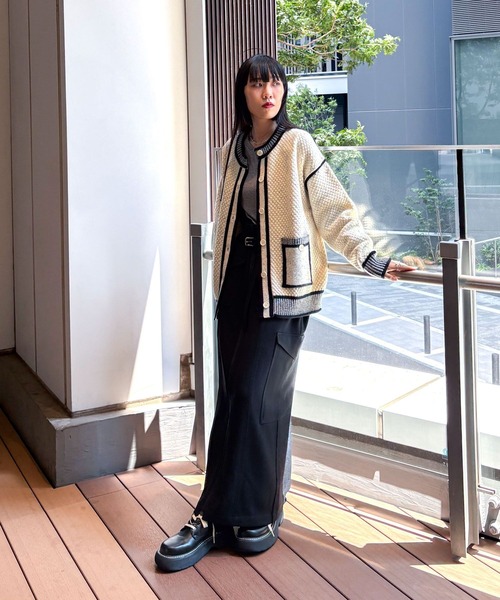 niko and...（ニコアンド）の「【MODE NORM CORE】バイカラートリムニットカーディガン（カーディガン/ボレロ・レディース・ブラック/グレー/オフホワイト・FREE）」の7枚目の写真