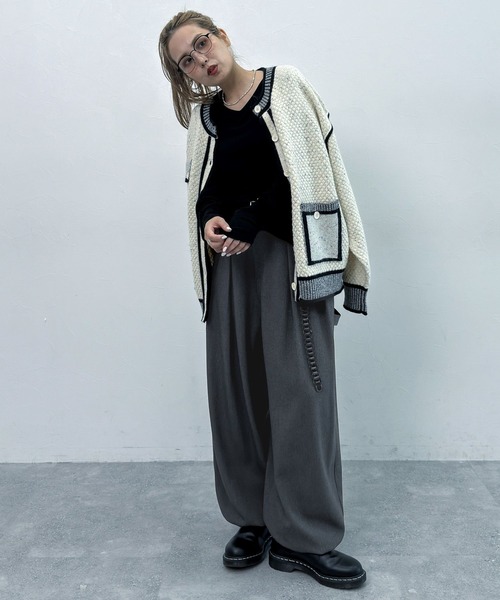 セール】【MODE NORM CORE】バイカラートリムニットカーディガン