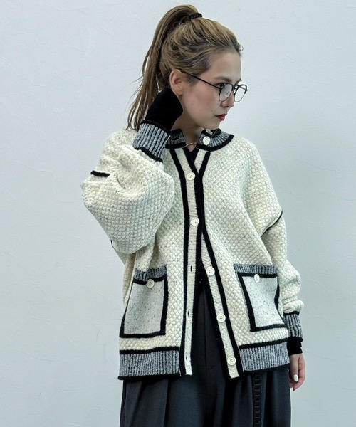 niko and...（ニコアンド）の「【MODE NORM CORE】バイカラートリムニットカーディガン（カーディガン/ボレロ・レディース・ブラック/グレー/オフホワイト・FREE）」の11枚目の写真