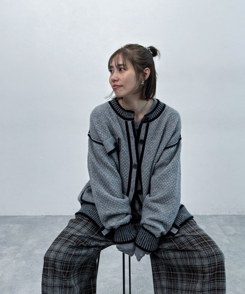 セール】【MODE NORM CORE】バイカラートリムニットカーディガン