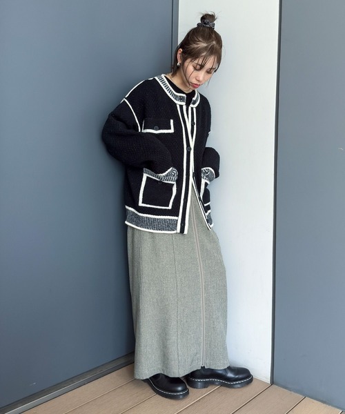 niko and...（ニコアンド）の「【MODE NORM CORE】バイカラートリムニットカーディガン（カーディガン/ボレロ・レディース・ブラック/グレー/オフホワイト・FREE）」の18枚目の写真