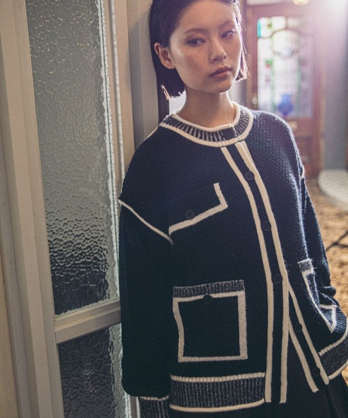 エトロ 2022 カシミヤ混トリムカーディガン ロゴ刺繍 バイカラー 希少サイズ セール】【MODE NORM CORE】バイカラートリムニットカーディガン