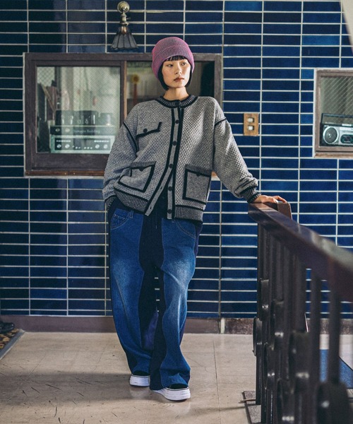 セール】【MODE NORM CORE】バイカラートリムニットカーディガン