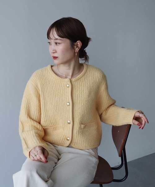 WEB限定/新色追加】ゴールド釦ショートニットカーディガン