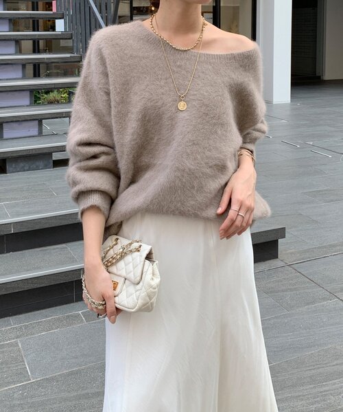 DouDou（ドゥドゥ）の「ファーカシミヤプルオーバー（ニット/セーター・レディース・モカ/ホワイト/ブラウン/ピンク・FREE）」の4枚目の写真