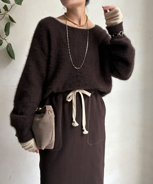 DouDou（ドゥドゥ）の「ファーカシミヤプルオーバー（ニット/セーター・レディース・モカ/ホワイト/ブラウン/ピンク・FREE）」の9枚目の写真