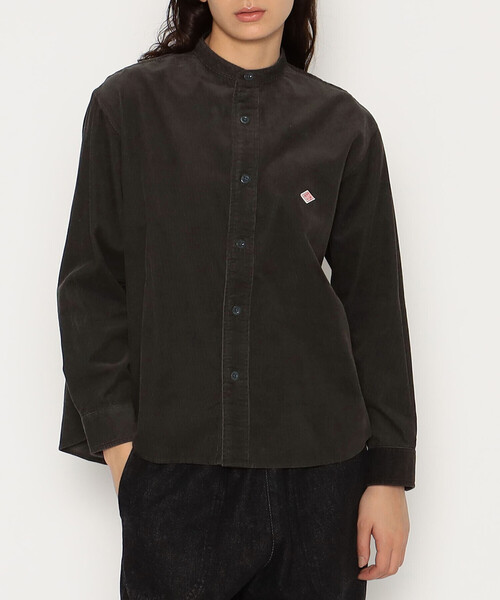 WOMEN'S CORDUROY BAND COLLAR SHIRT