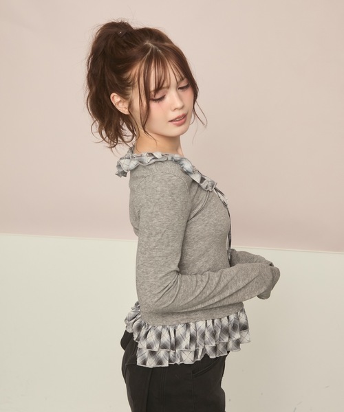 TITTY&CO.（ティティーアンドコー）の「チェックフリルロンT（Tシャツ/カットソー・レディース・グレー/ブラック・FREE）」の12枚目の写真