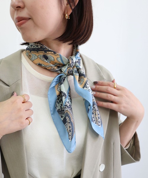MIAN （ミアン）の「ペーズリーパターンマルチスカーフ（バンダナ/スカーフ・レディース・アイボリー/サックスブルー/オレンジ・FREE）」の21枚目の写真