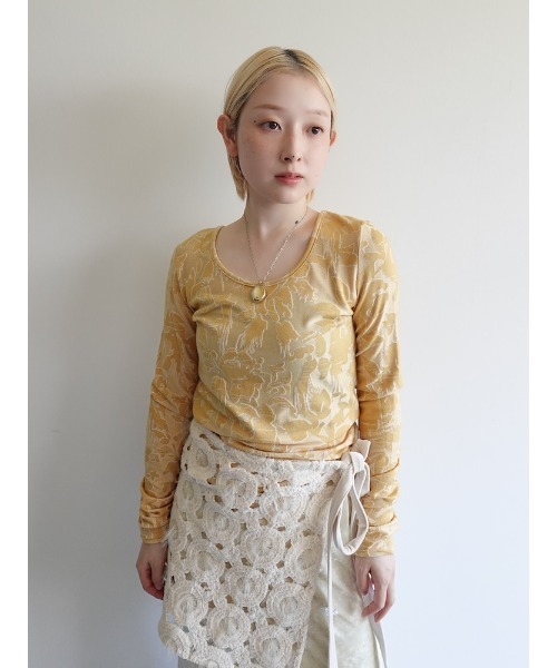 sahara（サハラ）の「Leaf Emboss Long Sleeve Top/リーフエンボスロングスリーブトップ（Tシャツ/カットソー・レディース・アイボリー/ブラック/イエロー・FREE）」の8枚目の写真