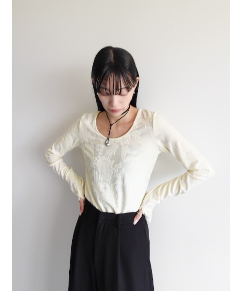 sahara（サハラ）の「Leaf Emboss Long Sleeve Top/リーフエンボスロングスリーブトップ（Tシャツ/カットソー・レディース・アイボリー/ブラック/イエロー・FREE）」の15枚目の写真