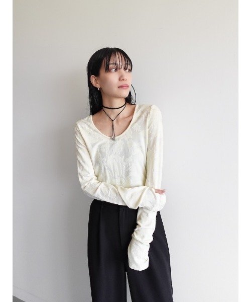 sahara（サハラ）の「Leaf Emboss Long Sleeve Top/リーフエンボスロングスリーブトップ（Tシャツ/カットソー・レディース・アイボリー/ブラック/イエロー・FREE）」の16枚目の写真
