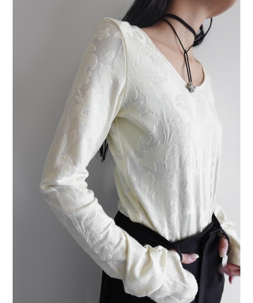 sahara（サハラ）の「Leaf Emboss Long Sleeve Top/リーフエンボスロングスリーブトップ（Tシャツ/カットソー・レディース・アイボリー/ブラック/イエロー・FREE）」の17枚目の写真
