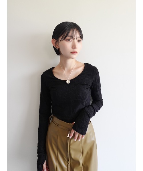 sahara（サハラ）の「Leaf Emboss Long Sleeve Top/リーフエンボスロングスリーブトップ（Tシャツ/カットソー・レディース・アイボリー/ブラック/イエロー・FREE）」の19枚目の写真