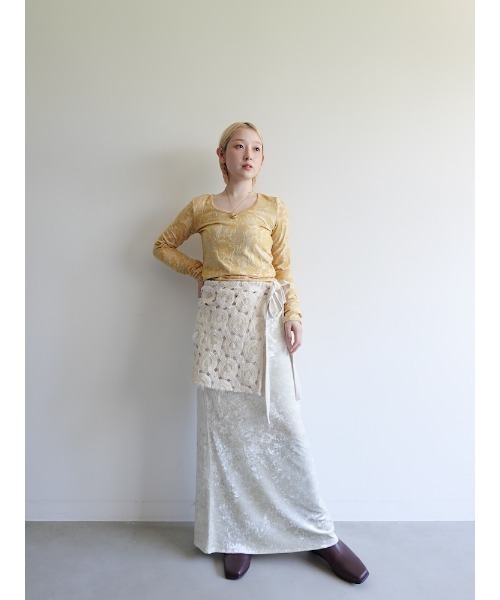 sahara（サハラ）の「Leaf Emboss Long Sleeve Top/リーフエンボスロングスリーブトップ（Tシャツ/カットソー・レディース・アイボリー/ブラック/イエロー・FREE）」の10枚目の写真