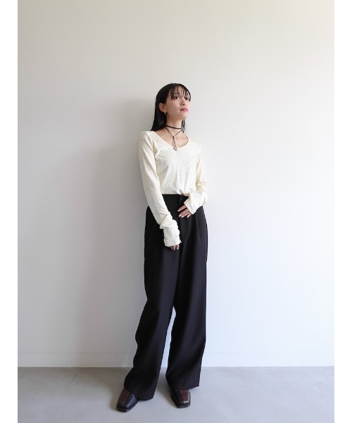 sahara（サハラ）の「Leaf Emboss Long Sleeve Top/リーフエンボスロングスリーブトップ（Tシャツ/カットソー・レディース・アイボリー/ブラック/イエロー・FREE）」の18枚目の写真