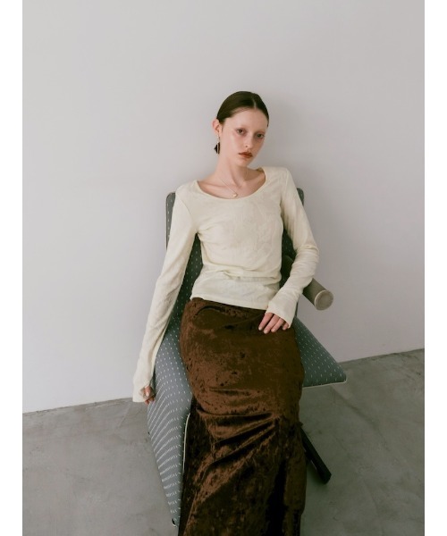 sahara（サハラ）の「Leaf Emboss Long Sleeve Top/リーフエンボスロングスリーブトップ（Tシャツ/カットソー・レディース・アイボリー/ブラック/イエロー・FREE）」の11枚目の写真