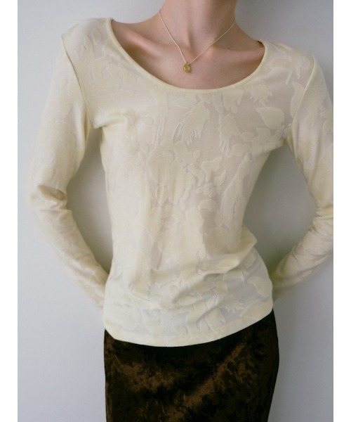 sahara（サハラ）の「Leaf Emboss Long Sleeve Top/リーフエンボスロングスリーブトップ（Tシャツ/カットソー・レディース・アイボリー/ブラック/イエロー・FREE）」の12枚目の写真
