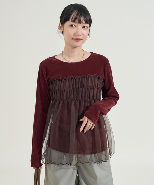 FREAK'S STORE(フリークスストア)の「ベロア ドッキングチュール ロンT/ドッキング ベロアロンT(Tシャツ/カットソー・レディース・ブラック/ワイン/ベージュ/ネイビー・フリ-)」の4枚目の写真
