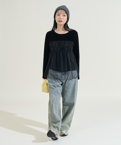 FREAK'S STORE(フリークスストア)の「ベロア ドッキングチュール ロンT/ドッキング ベロアロンT(Tシャツ/カットソー・レディース・ブラック/ワイン/ベージュ/ネイビー・フリ-)」の5枚目の写真