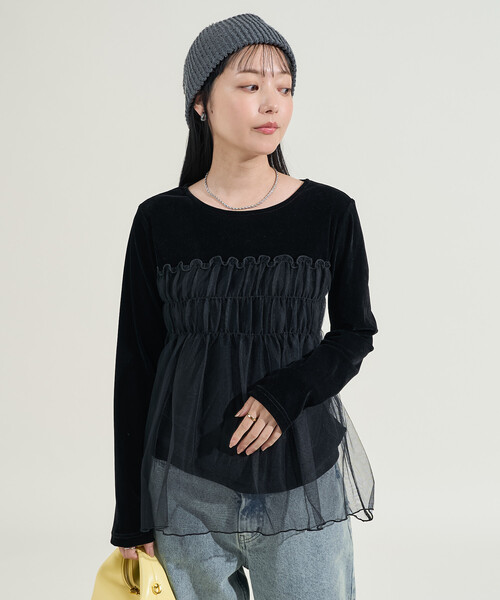 FREAK'S STORE(フリークスストア)の「ベロア ドッキングチュール ロンT/ドッキング ベロアロンT(Tシャツ/カットソー・レディース・ブラック/ワイン/ベージュ/ネイビー・フリ-)」の11枚目の写真