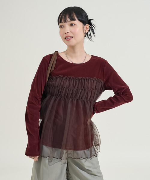 FREAK'S STORE(フリークスストア)の「ベロア ドッキングチュール ロンT/ドッキング ベロアロンT(Tシャツ/カットソー・レディース・ブラック/ワイン/ベージュ/ネイビー・フリ-)」の17枚目の写真